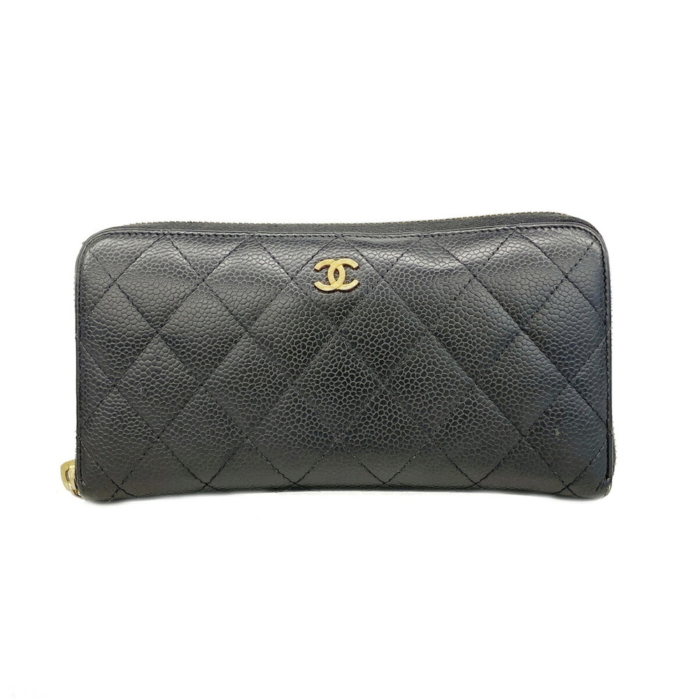 Chanel long wallet, Matelassé caviar leather, black, women's.
